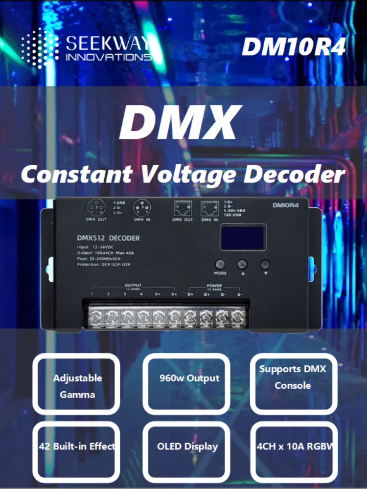 DMX 512 ڴ LED RGBW Ʈѷ DC12V-24V, OLED ȭ, 42   ȿ, ڵ ּ , ִ 960W, 4CH x 10A